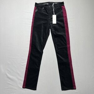 AG Mari‎ Tuxedo Stripe Jeans Womens 25 Black High Rise Straight Velvet